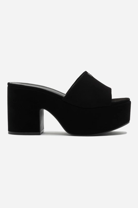 Miso Platform Mule In Black Suede Comfort Shank Breathable Airflow Channels