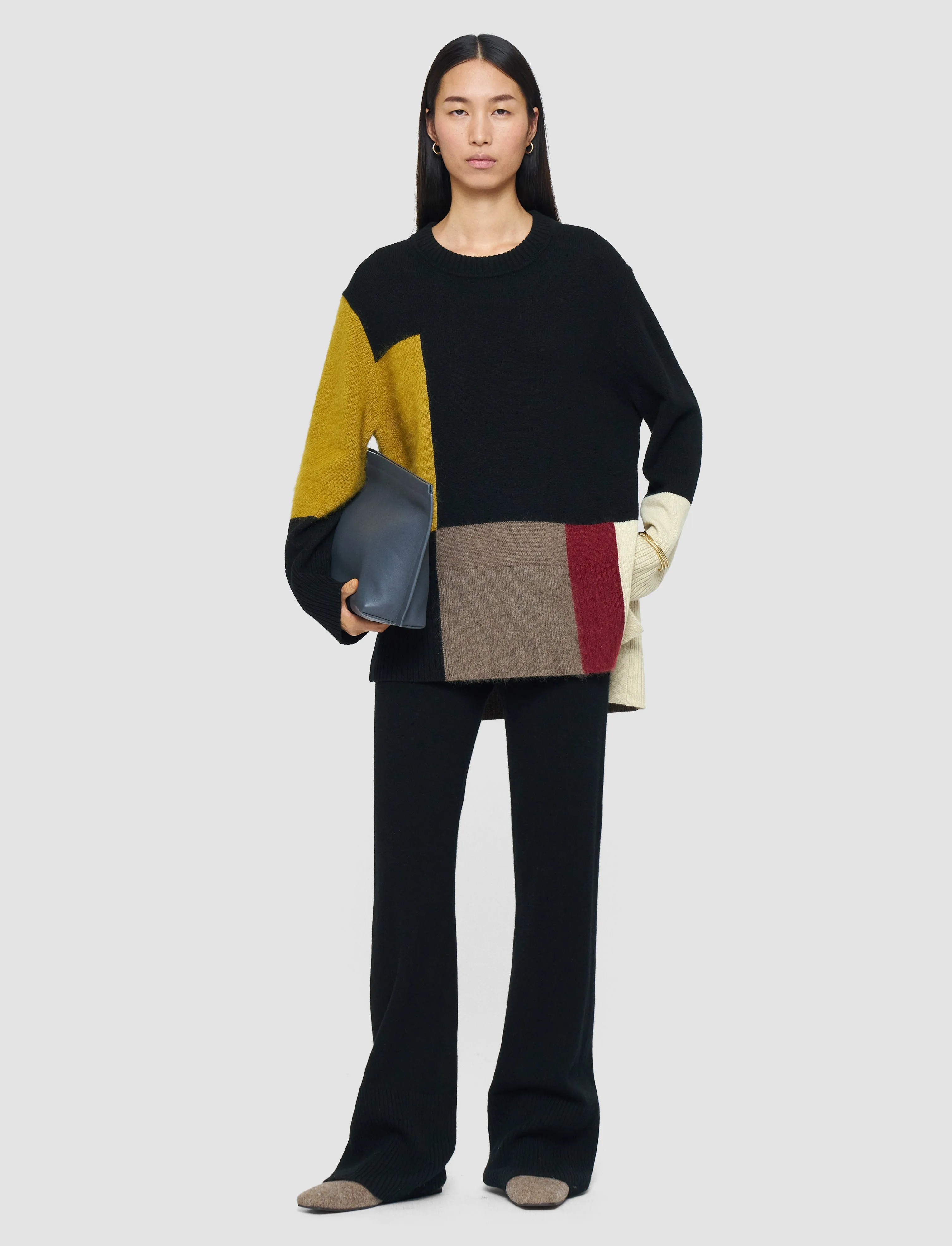 Overlay Wool Jumper Polo Neckline