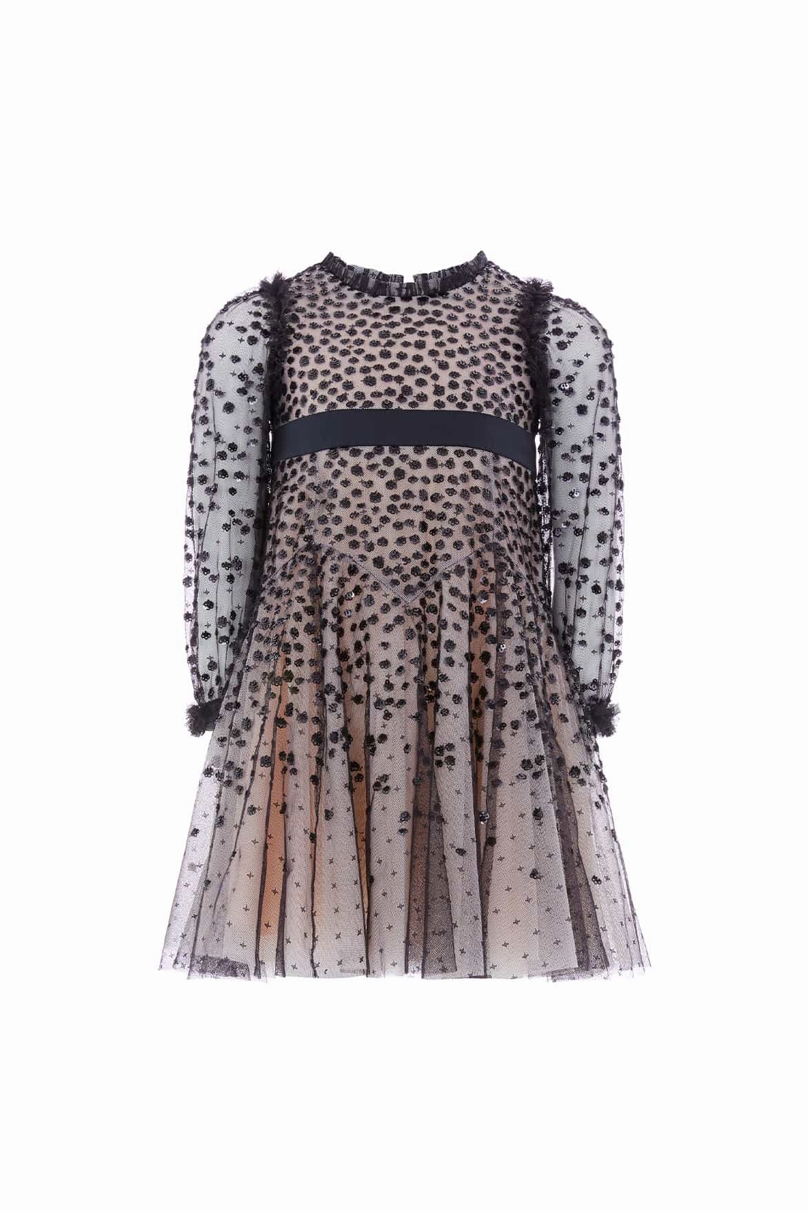 Dappled Sequin Long Sleeve Kids Dress Everyday Comfort HighDensity Knit