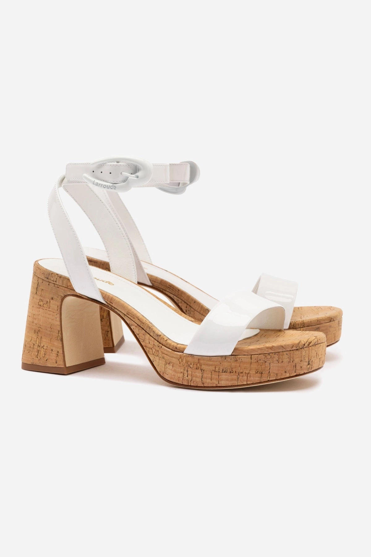 Water Resistant Construction Versatile Everyday Wear Dolly Verona Low Sandal In White Patent Leather and Natural Cork