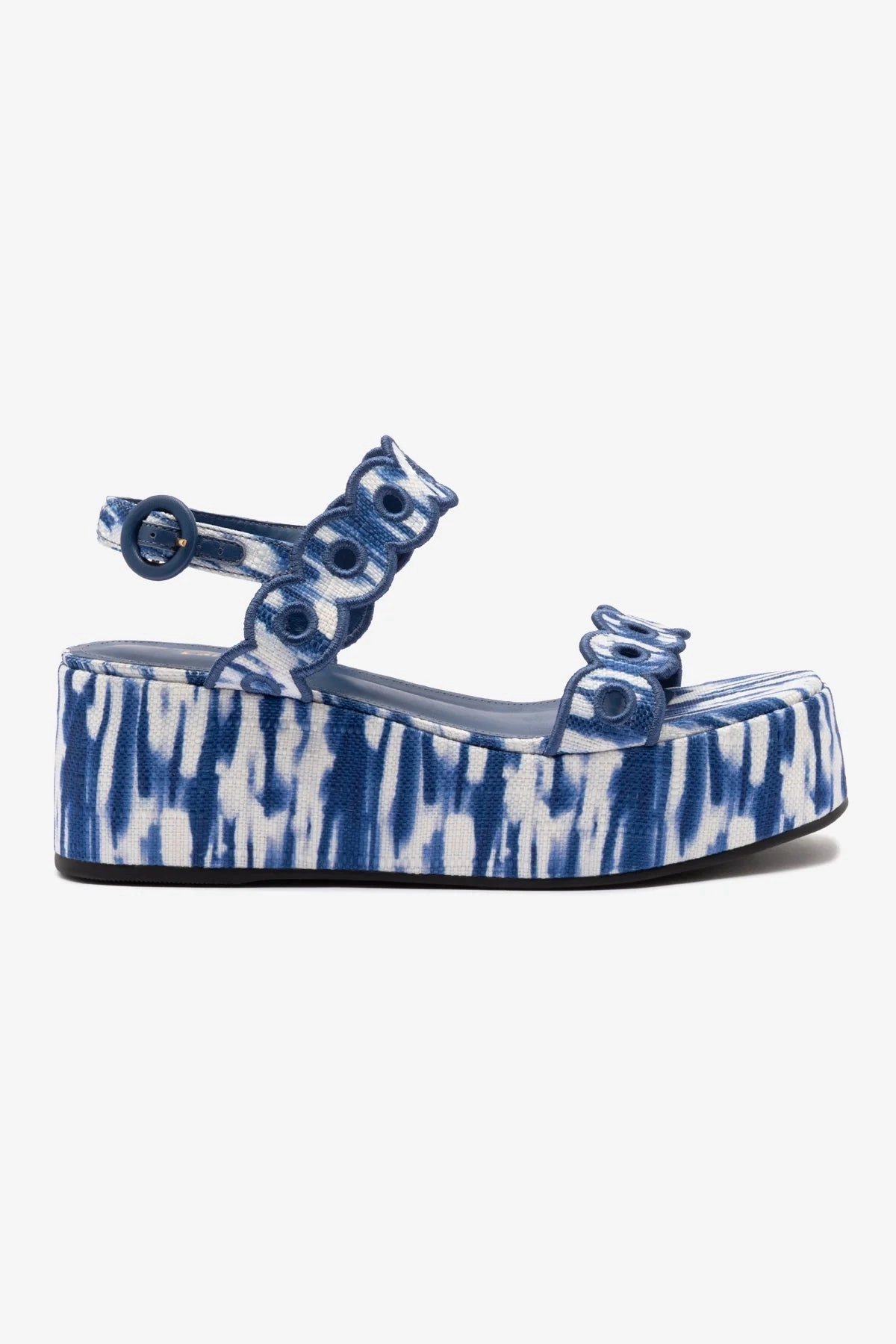 Quick Life Florence Broderie Flatform Sandal In Tie Dye Blue Raffia