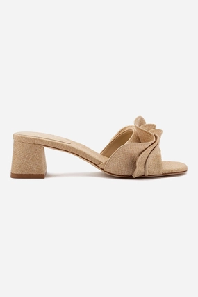 Brigitte Ruffle Mule In Beige Raffia Comfortable Wear