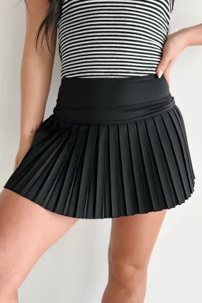 Play Like A Pro High Rise Pleated Tennis Skirt (Black) FlameRetardantTreatment