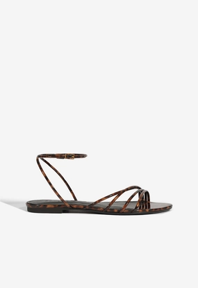 Inez Animal Print Leather Flat Sandal Adjustable