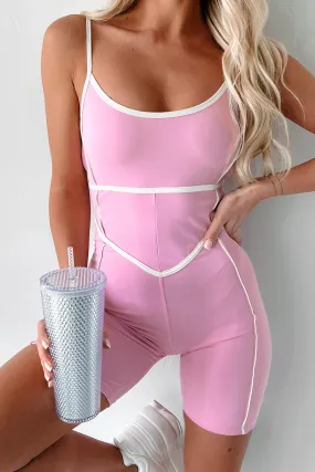 Inspiring Greatness Contrast Trim Backless Romper (Pink) Adjustable Hem Cuff