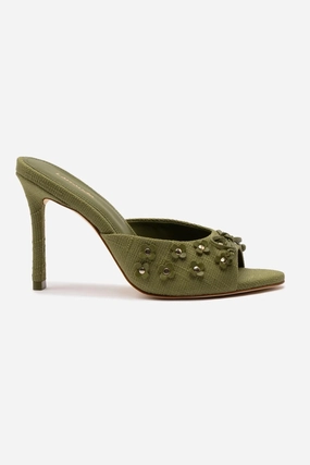 Jasmine Hi Mule In Seaweed Raffia Comfort Heel