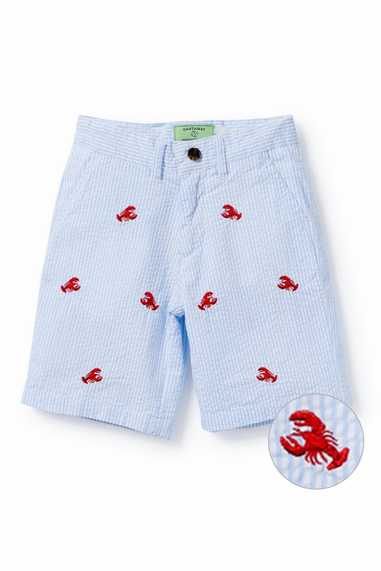 swimming accessory Jetties Short Blue Seersucker with Lobster
