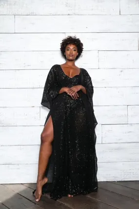 Jibri Black Sequin Kaftan Relaxed Sweatshirt Fleece Pullover