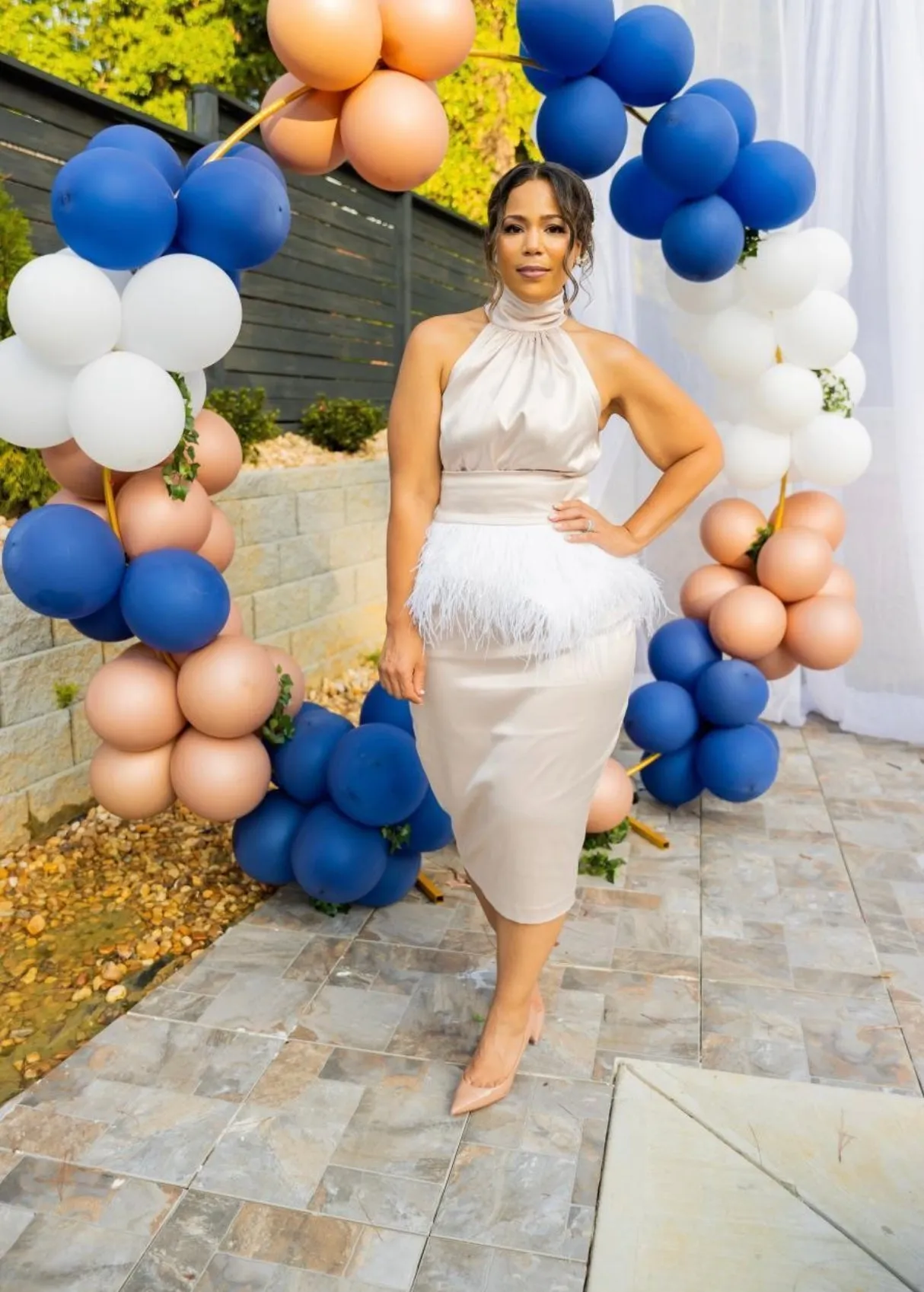 Modern Polo Jibri Satin Bridal Set w/ Feather Peplum Belt (3 pieces) (Pink Champagne/Pictured)