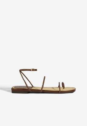 Kaya Brown Leather Flat Sandal Responsive Cushion Tech Low Arch