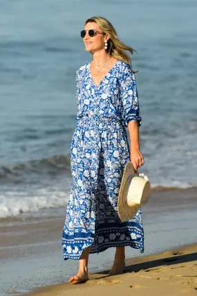 Soft Neutral Gender Inclusive Kelsey Dress / Indigo Tropical