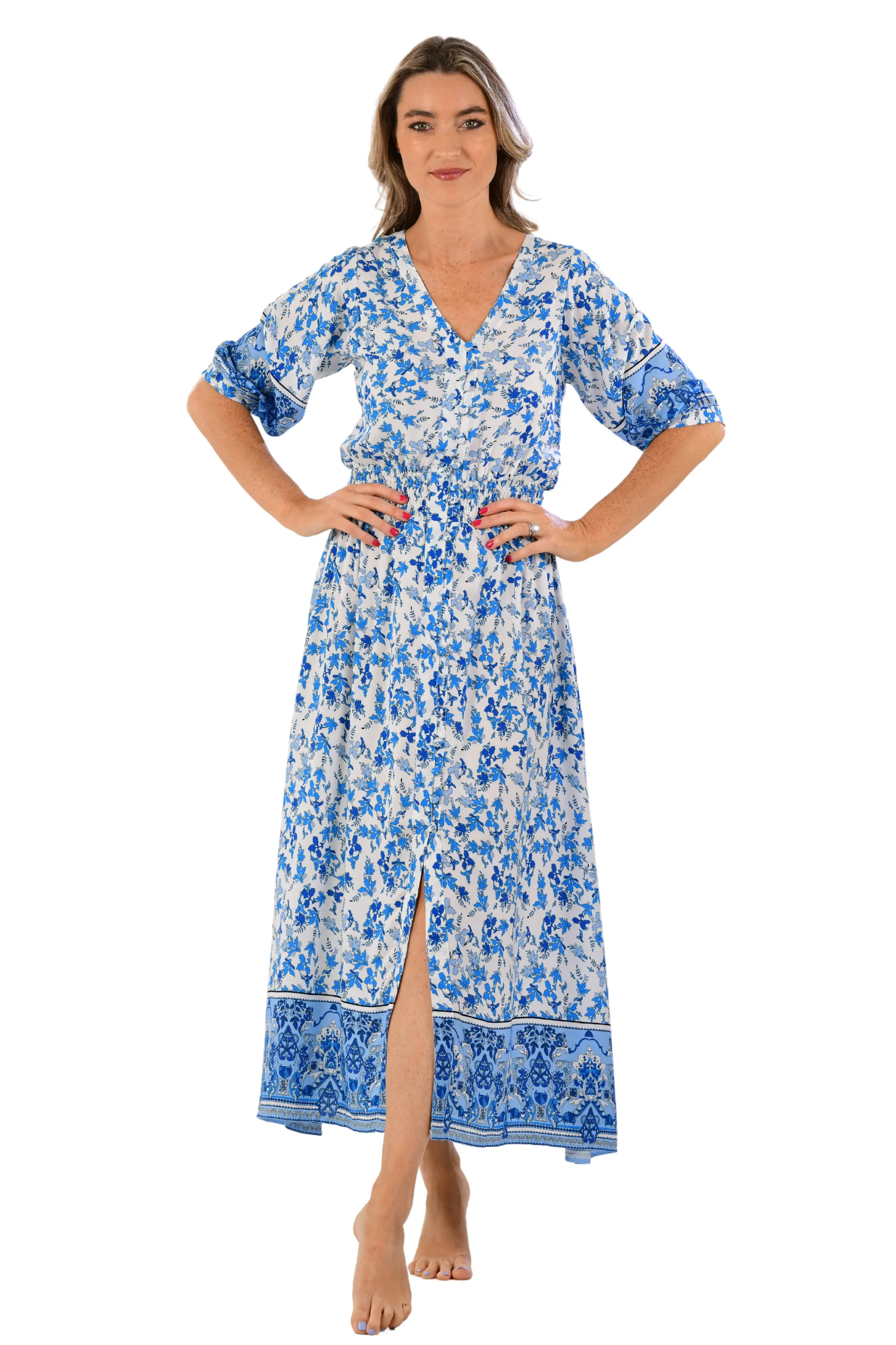 Kelsey Dress Long / Cobalt Floral Trendy pick