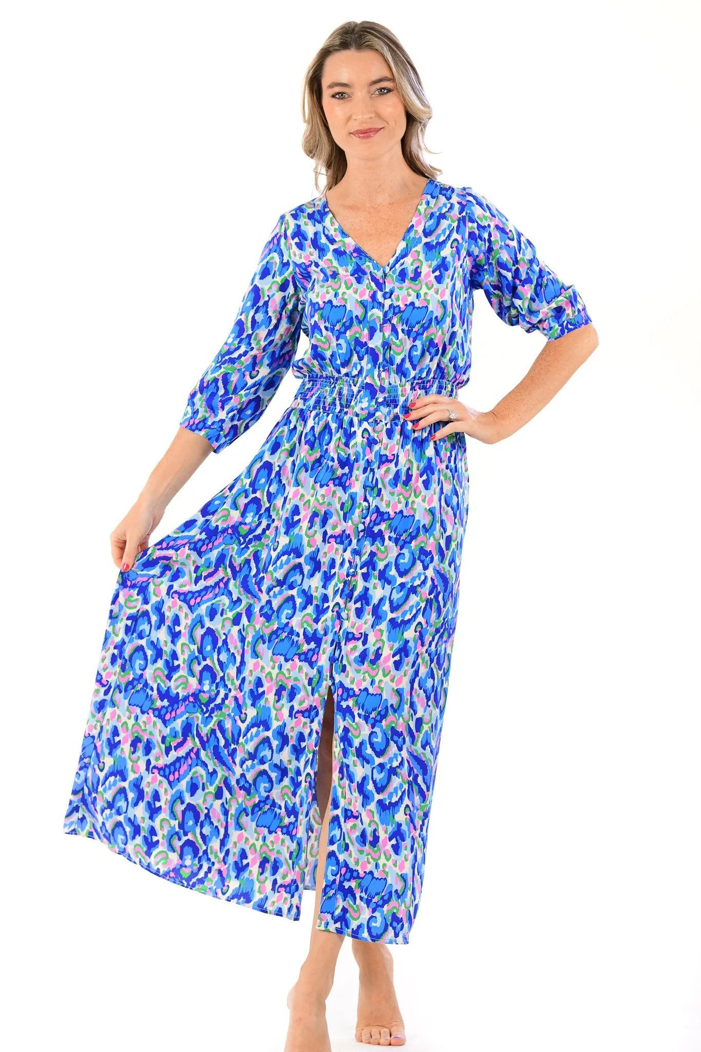 Kelsey Dress / Pink-Cobalt Waist Seam Seasonal piece