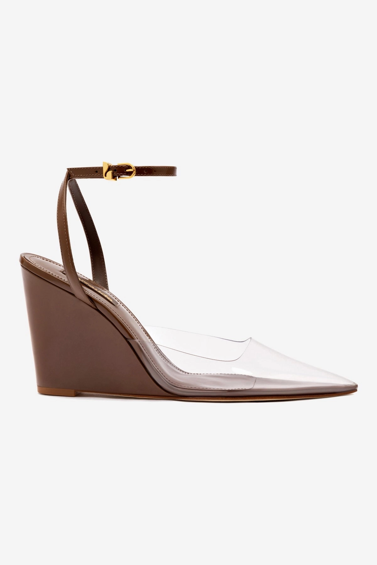 Kim Wedge Pump In Burnt Umber Leather and Vinyl White Clean Antique Glow