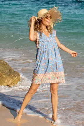 Kokomo Dress / Sky Blue Empire-Waist Shiny-Lining