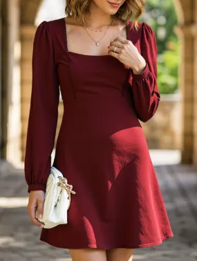 Party outfit Trend Texture Lace Patchwork Dress with Square Neck and A-Line Fit