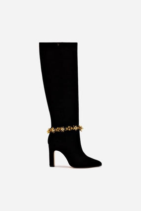 Flexible Fit Busy Professionals Larroud x Libertine Boot In Black Suede Leather and Golden Balls