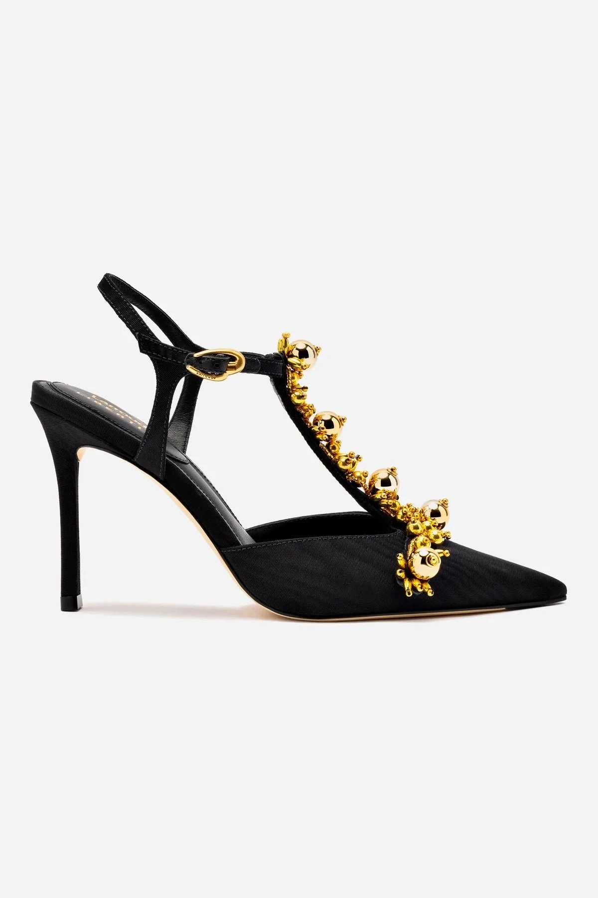 Ergonomic Cold Weather Pressure Relief Larroud x Libertine Pump In Black Fabric and Golden Balls