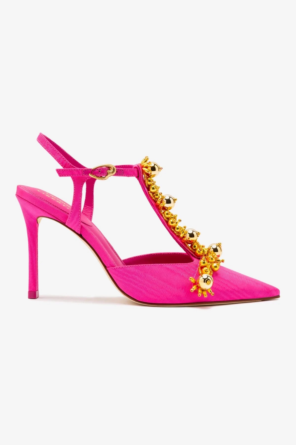 Larroud x Libertine Pump In Magenta Fabric and Golden Balls Year Trust