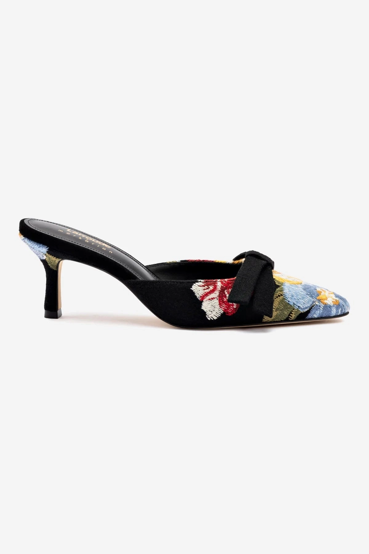 Larroud x Markarian Mule In Black Wool and Floral Embroidery Thermoplastic Frame