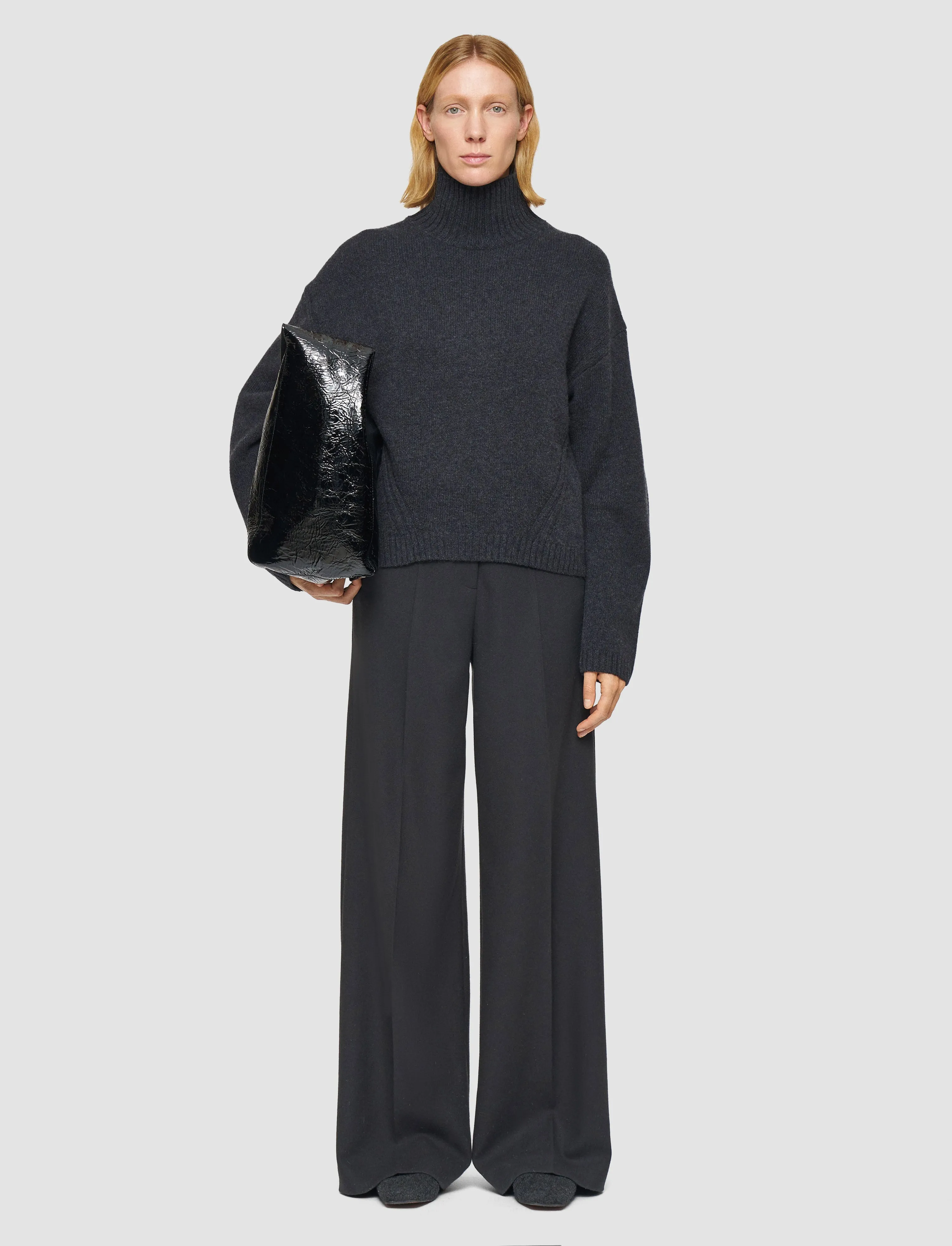 Luxe Cashmere High Neck Jumper Hand Linked Seams Layered Edge Trim