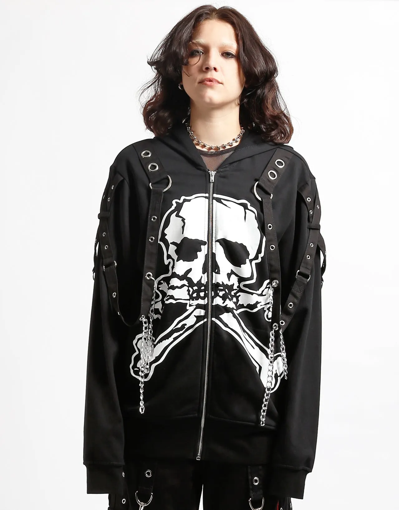 Odor Resistant Material PlacketDetail MEGA SKULL HOODY