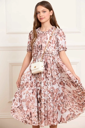 Leopard Giselle Chiffon Kids Dress Friction Resistant Shoulder