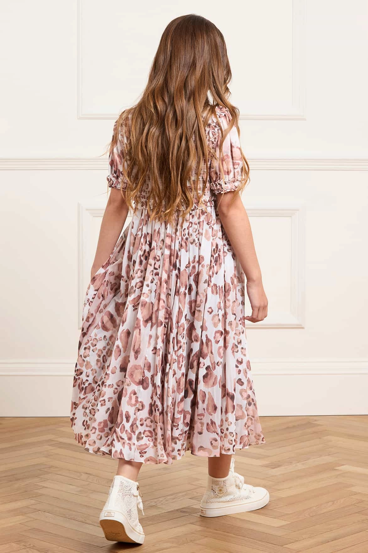 EcoFriendly Dye Process Yarn Dyed Fabric Leopard Giselle Chiffon Kids Dress