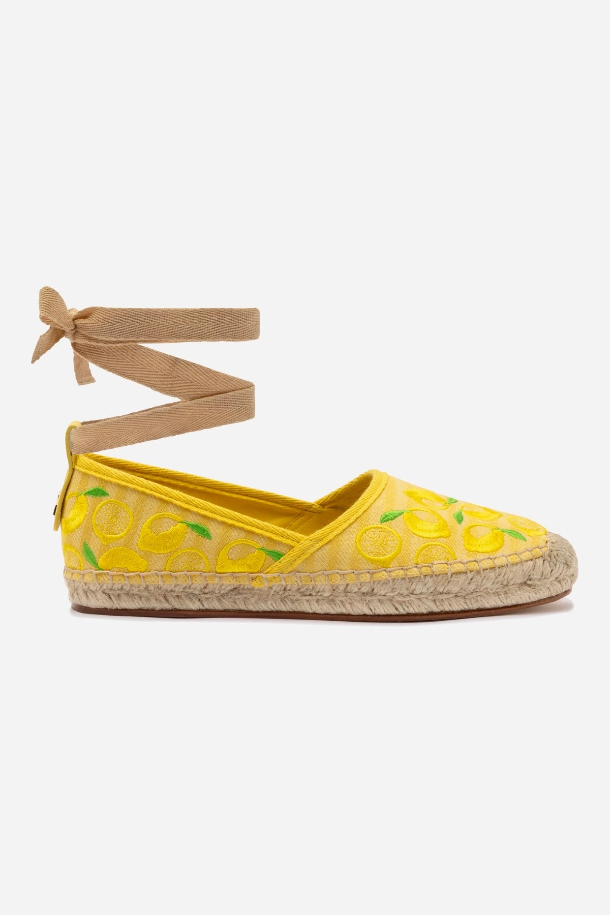 Comfort Slope Letizia Espadrille Flat In Sunrise Striped Fabric and Sicilian Lemon Embroidery