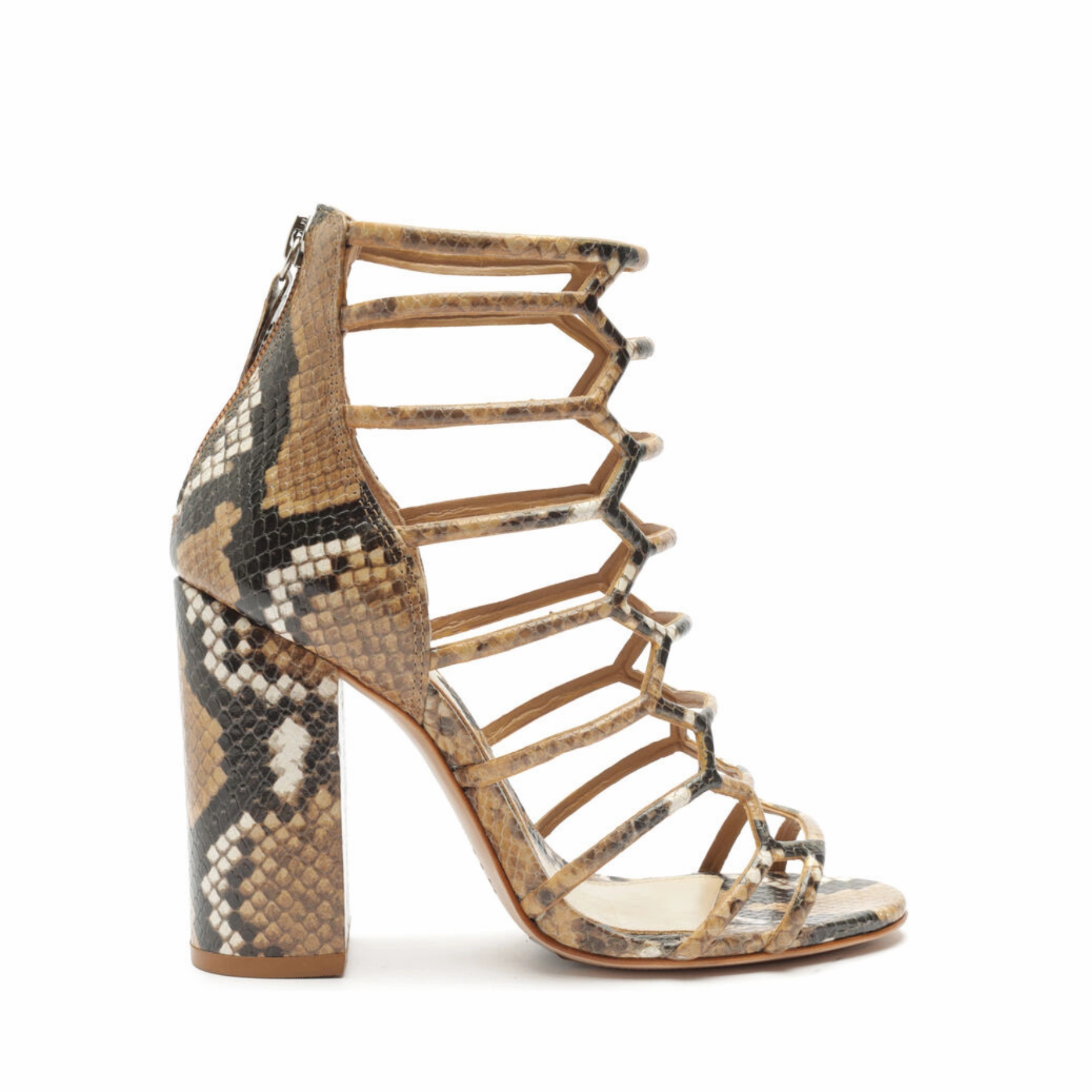 Soft Land Enhanced grip Julianna Block Snake-Embossed Leather Sandal
