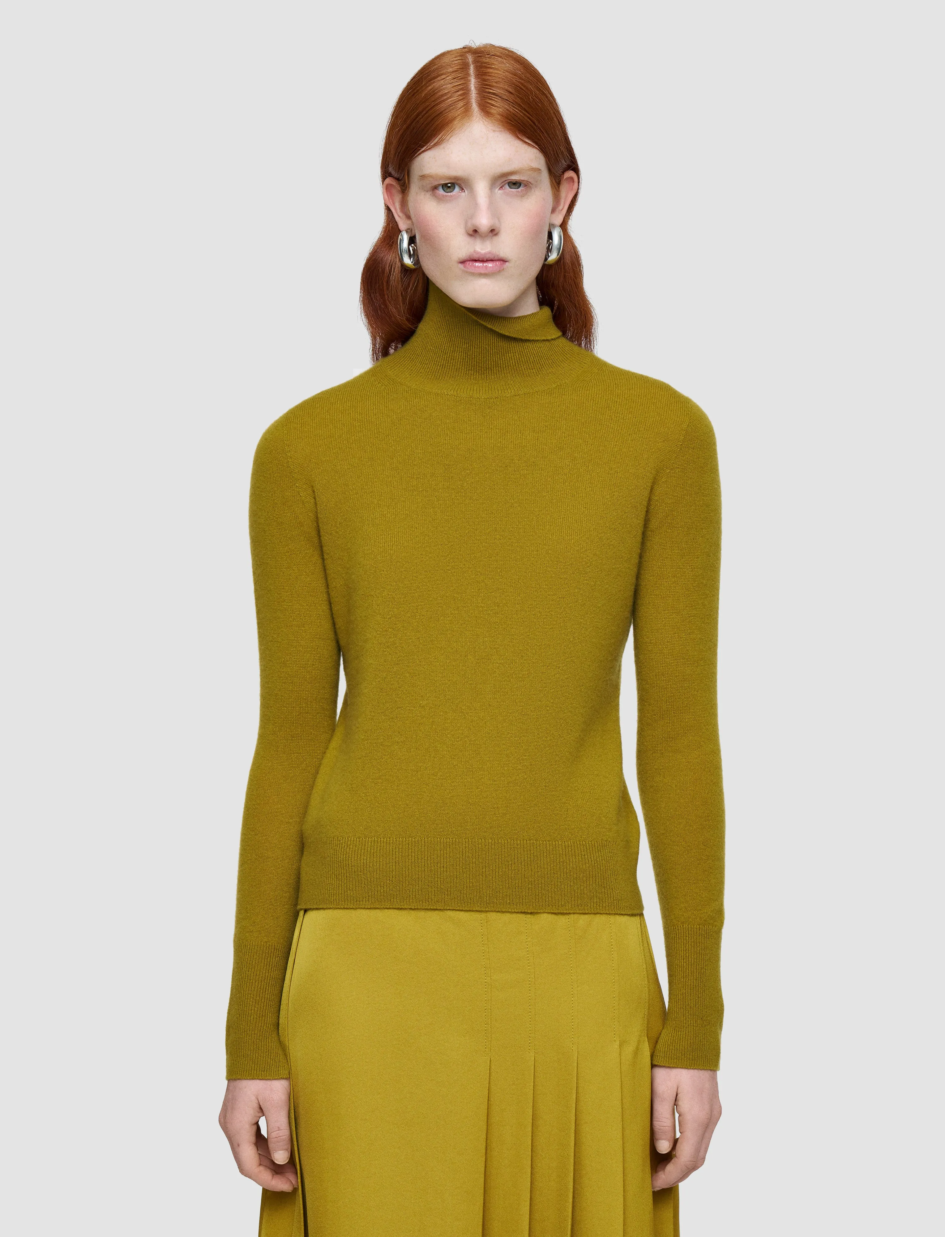 Contrast Stitch Light Pure Cashmere High Neck Jumper