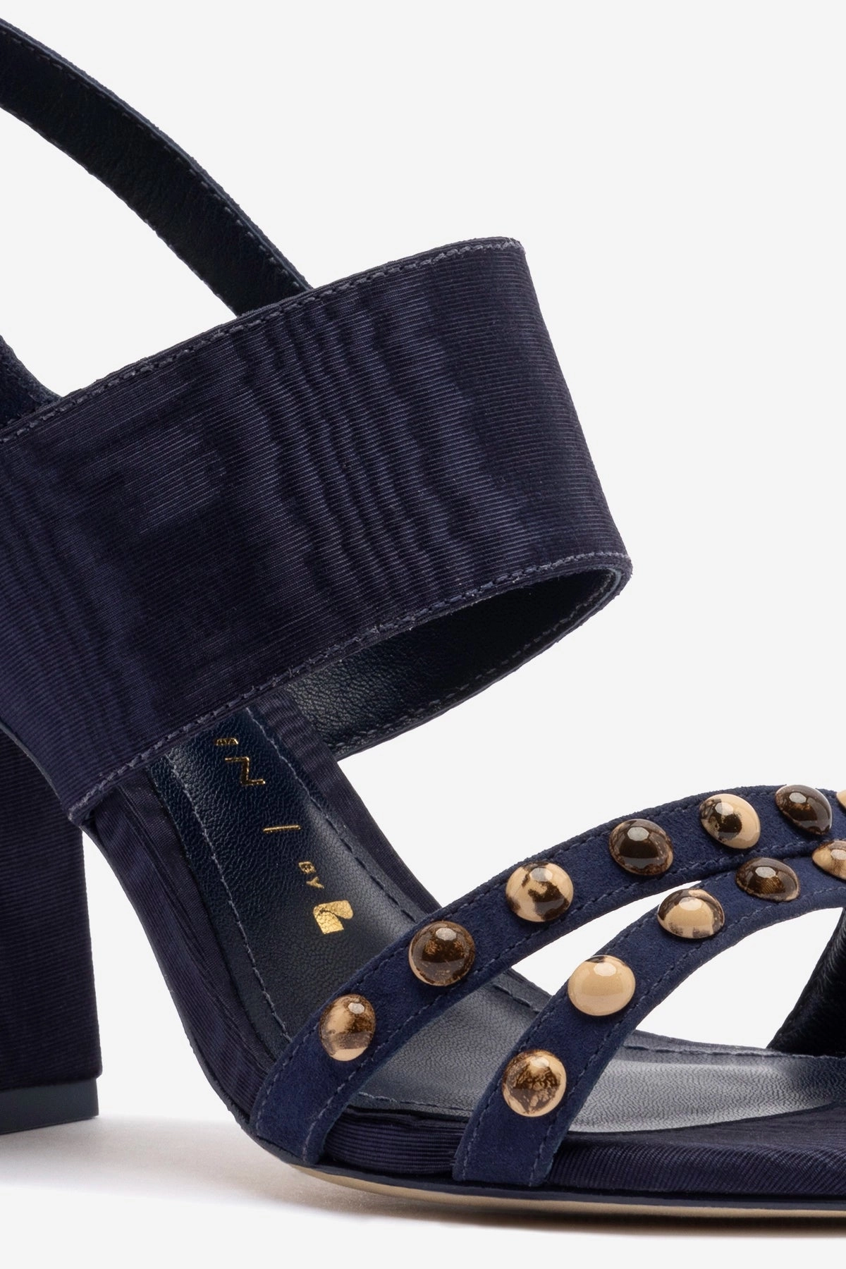 Chloe Gosselin by Larroud Margot Sandal In Deep Navy Suede and Navy Satin Surf Mode