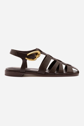 Slip Safe Durable Build Trail Running Stevie Flat Sandal In Brown Leather