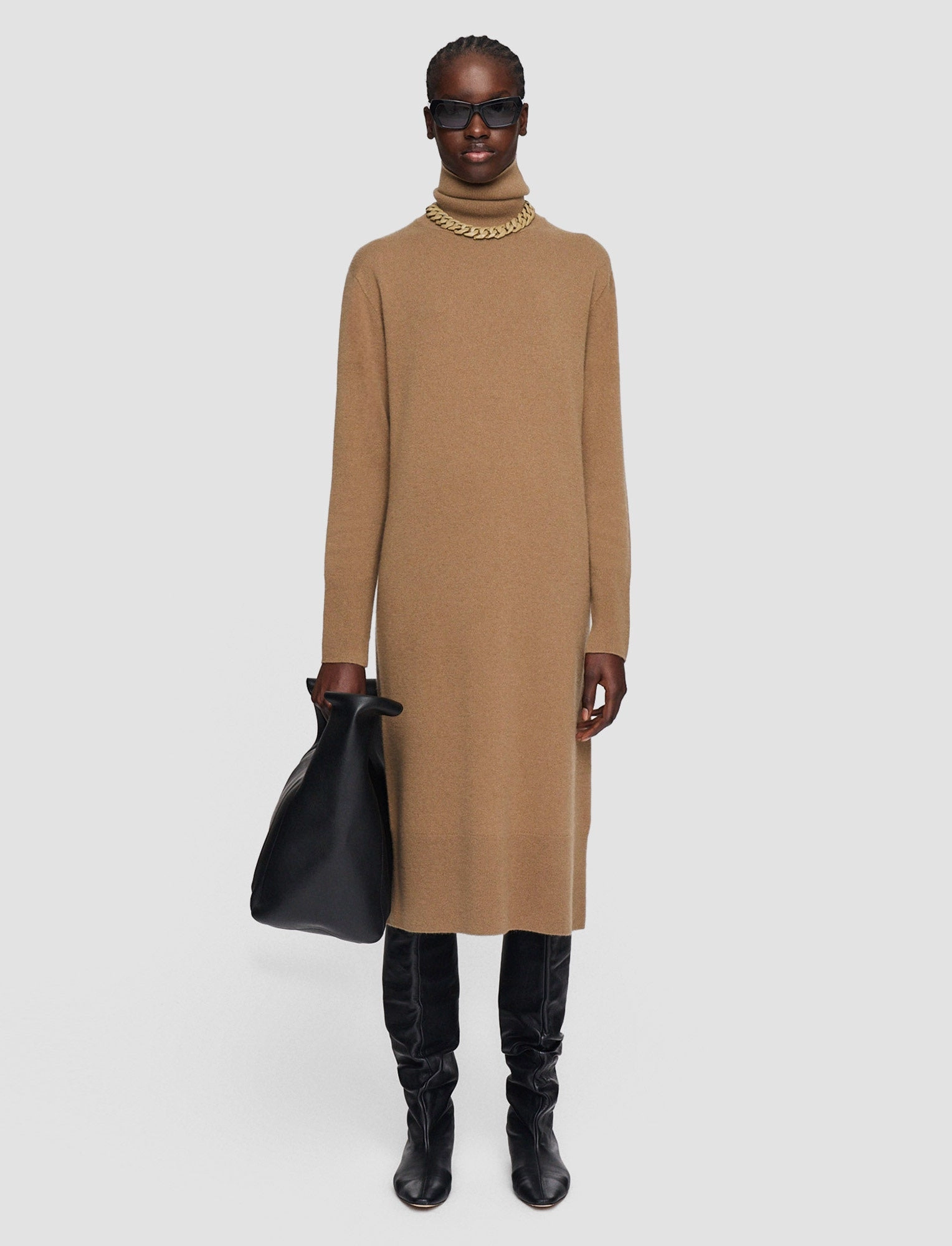 Light Pure Cashmere Dress BreathableKnit Fabric Ribbed Collar Detail