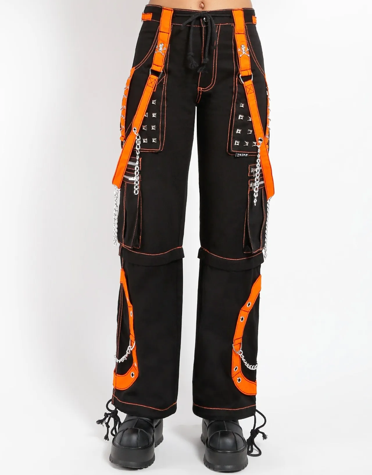 Multi Panel Construction Transitional Style STEP CHAIN PANT ORANGE