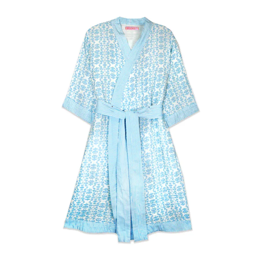 Floral Pattern Bathrobe in Blue Chintz NonChafingEdges Biodegradable Fiber Blend