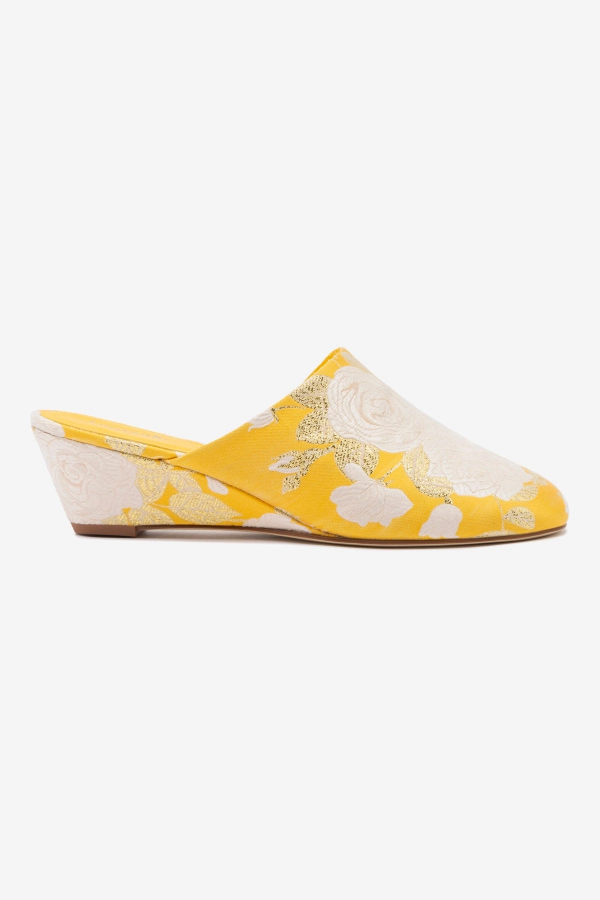 Youth Fresh Greek Ease Larroud x Markarian Venice Wedge In Yellow Floral Brocade