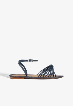 Livia Blue Leather Flat Sandal Velvet Rich Galaxy Tone