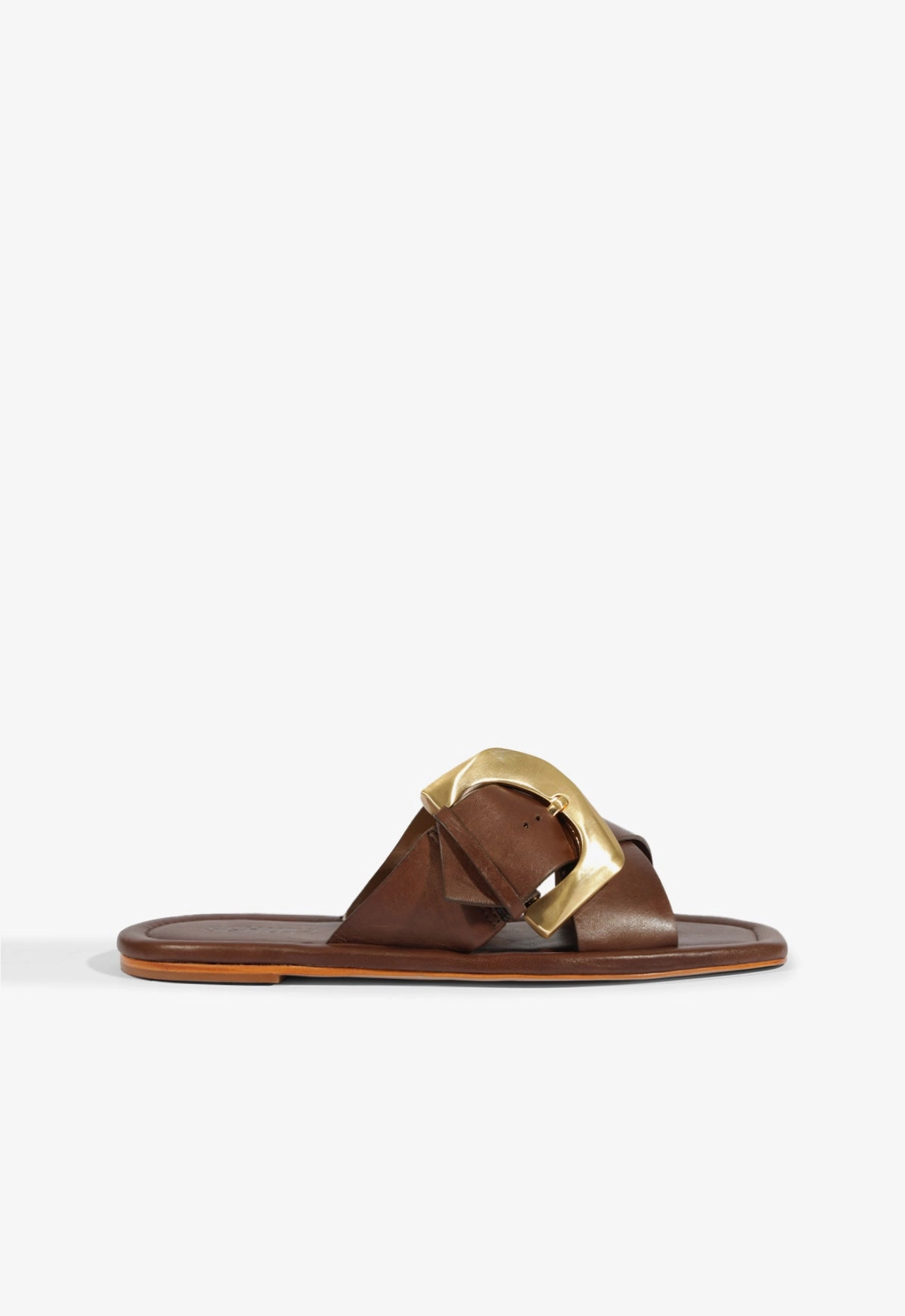 Lois Brown Leather Flat Sandal Non Weighted Movement