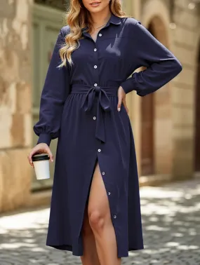 Long-sleeved solid color shirt collar dress City-Style Limited-Edition
