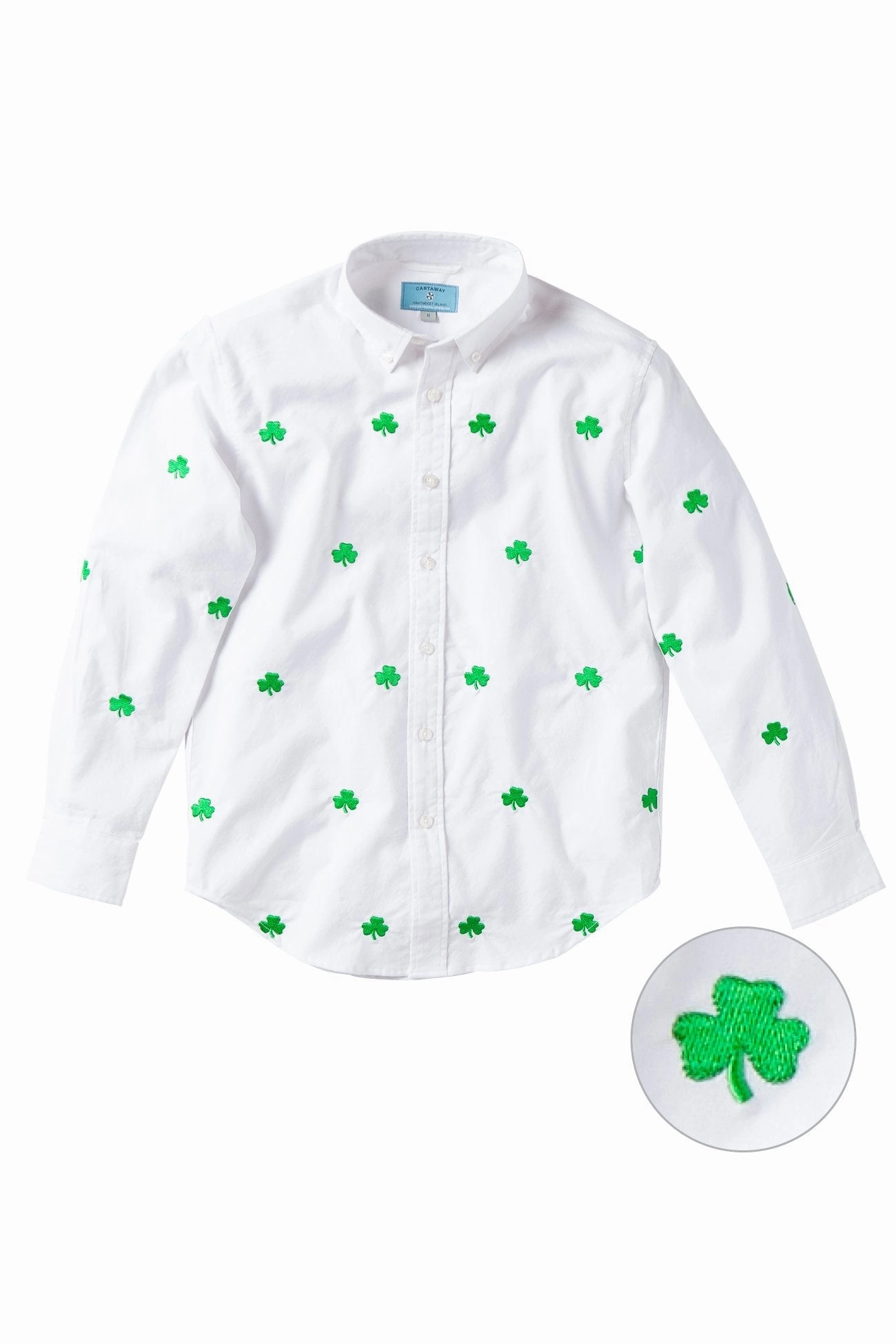 Flatlock stitching Lightweight pullover James Shirt White Oxford with Shamrock