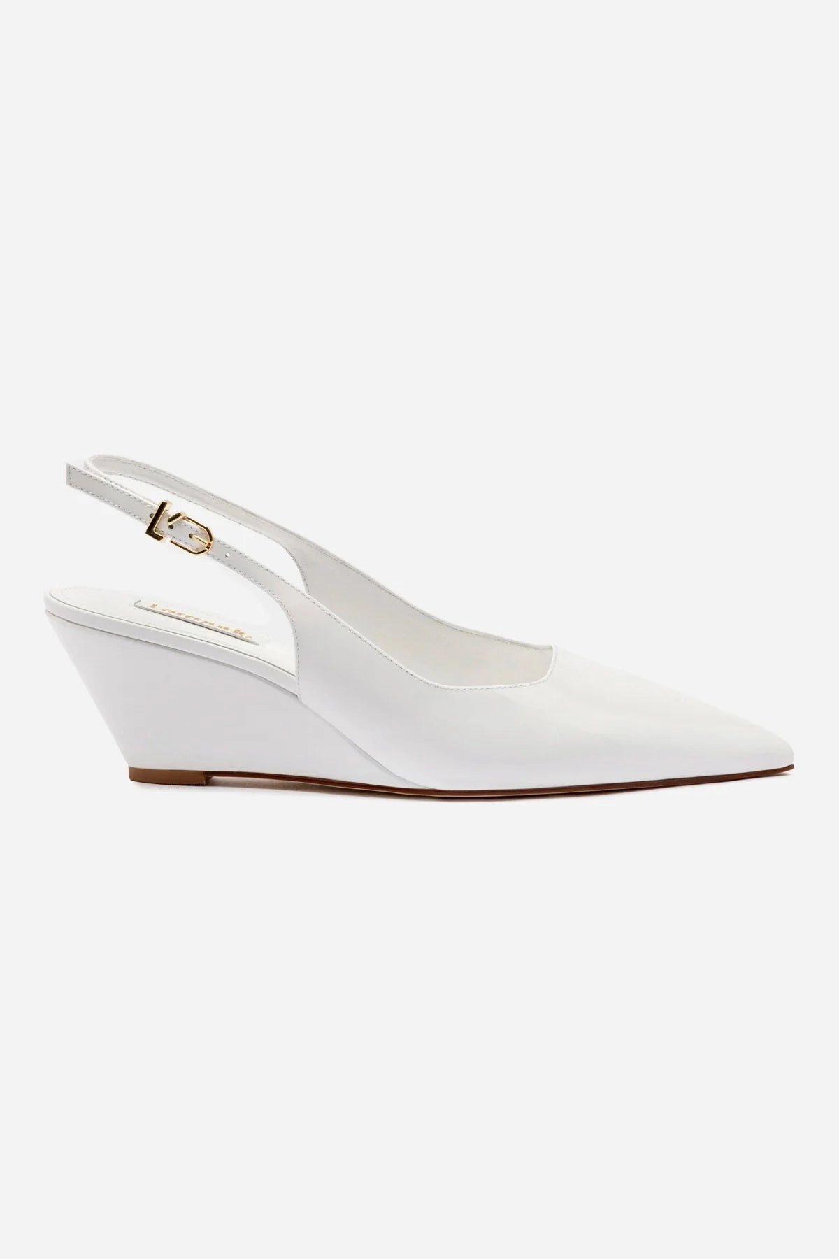 Loulou Pump In White Patent Leather Ventilated Mesh Long Distance Seamless Inner Sleeve