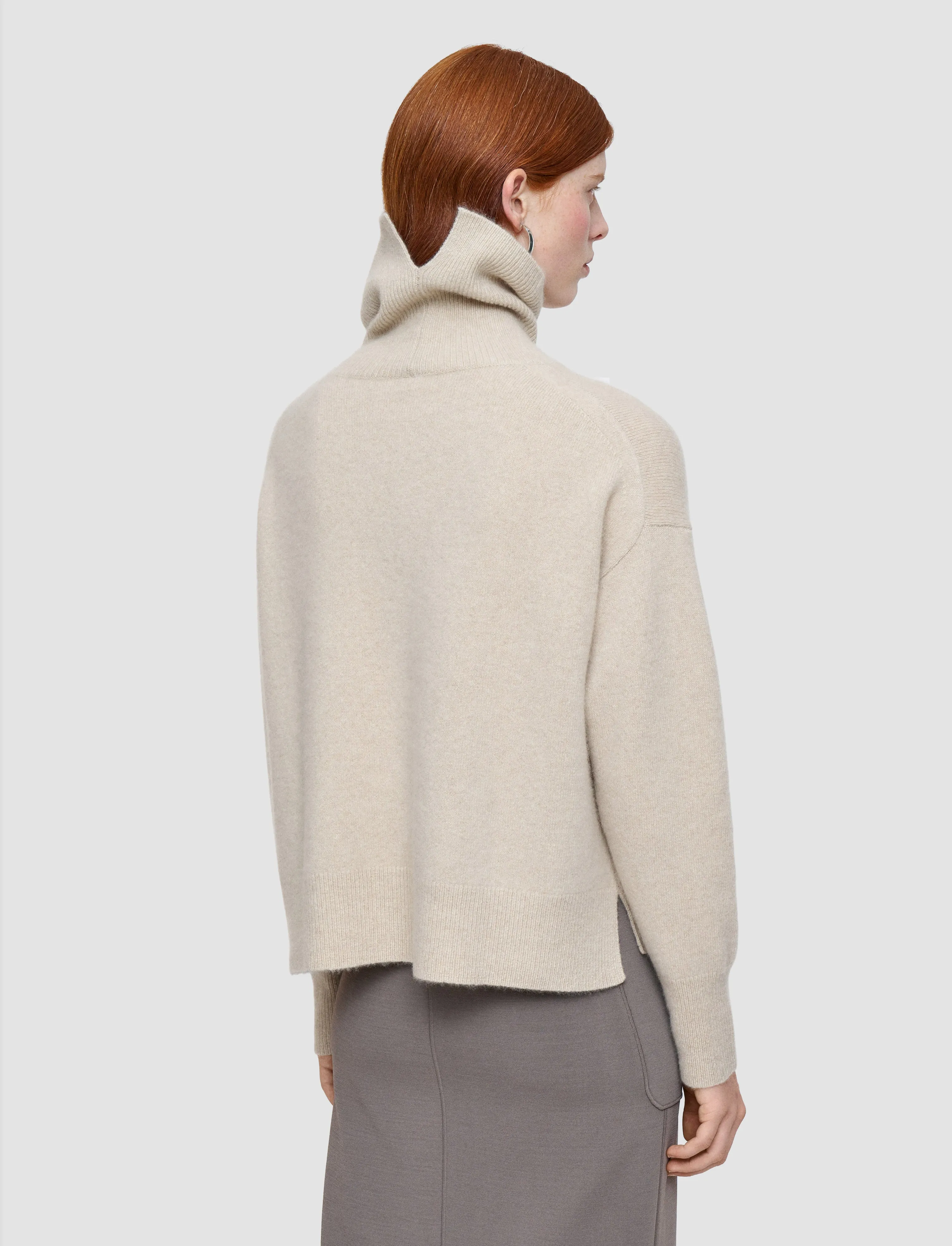 Relaxed Style Brushed Cashmere High Neck Jumper