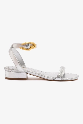 Verona Flat Sandal In Silver Metallic Leather Seamless Inner Construction Shock absorption