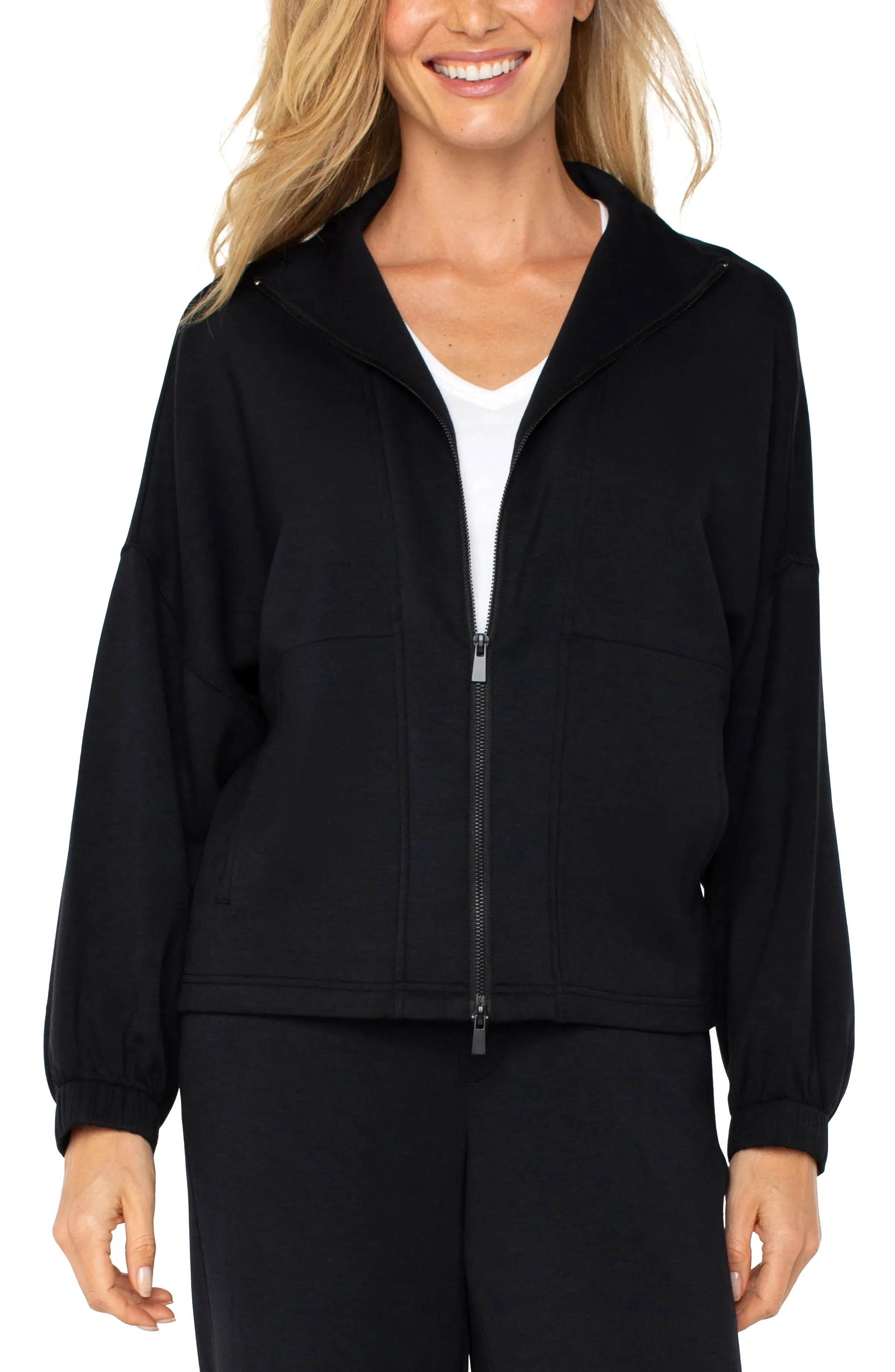 Liverpool Los Angeles Zip Up Funnel Neck Jacket in Black Reinforced Shoulder SeamFreeShoulder