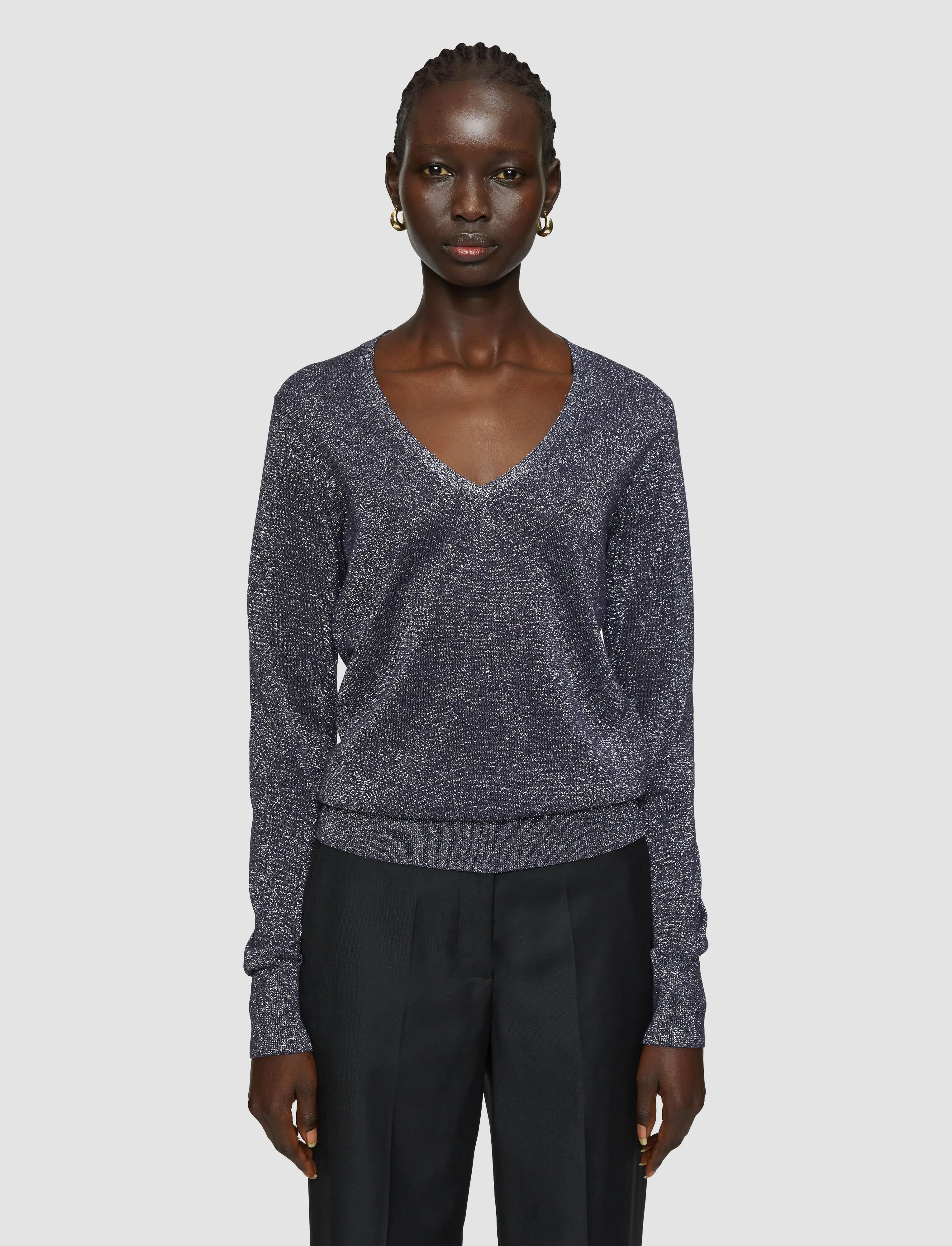 Lurex Knit V Neck Jumper Layered Look