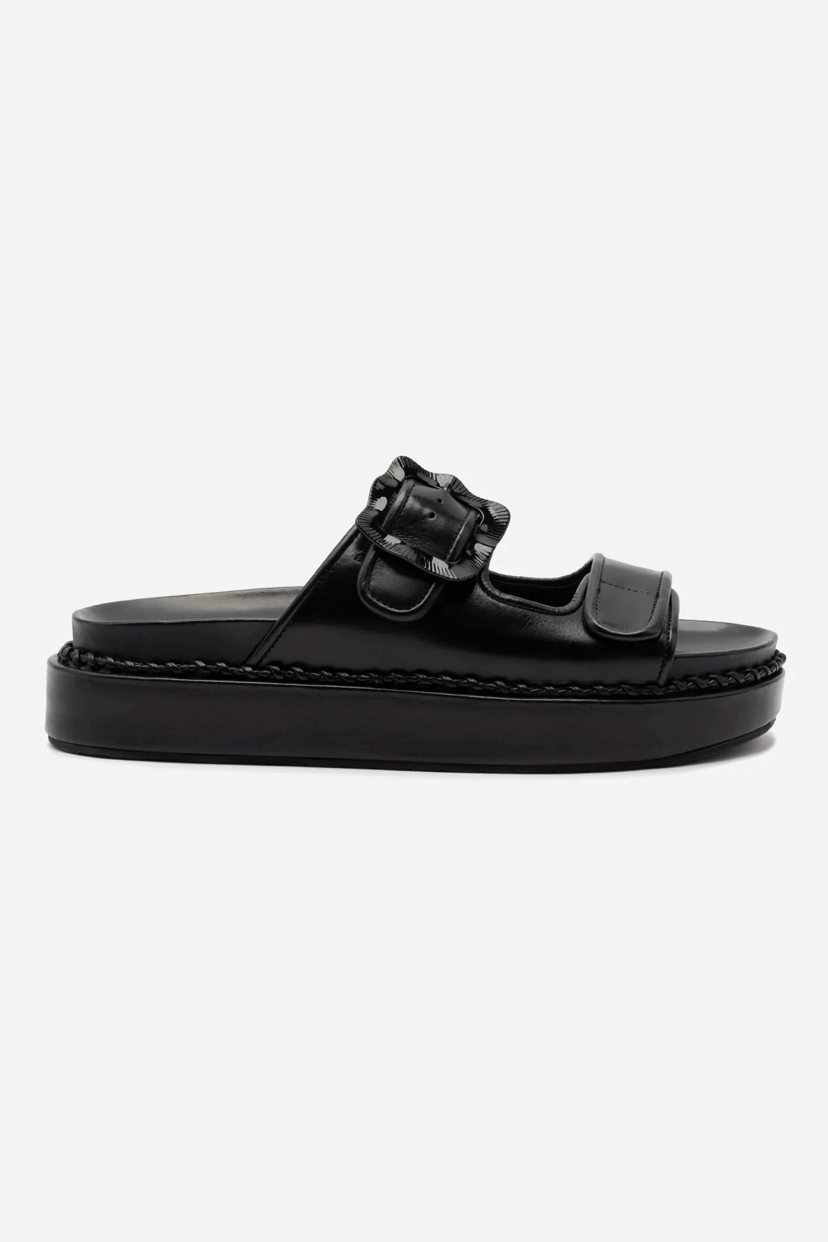 zipper Maui Slide In Black Leather