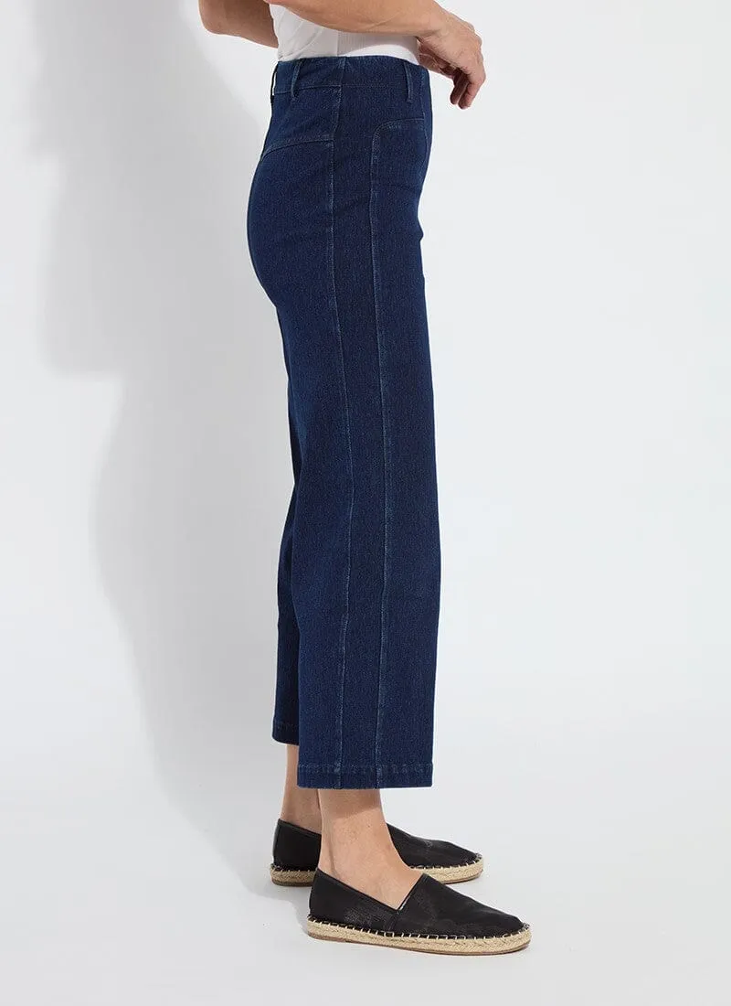 Smart Casual Modern Rainy Day Weekend Warrior Luxury Athlete Fit Lysse Layton Wide Leg Crop Pant (26" Inseam) in Dark Indigo