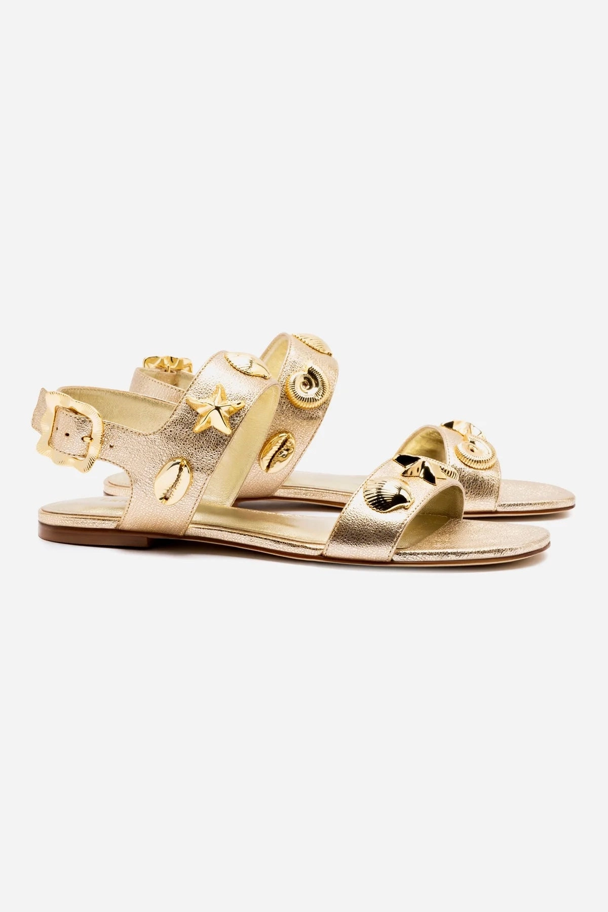 Madison Flat In Gold Metallic Leather Spring Jump Hero Walk