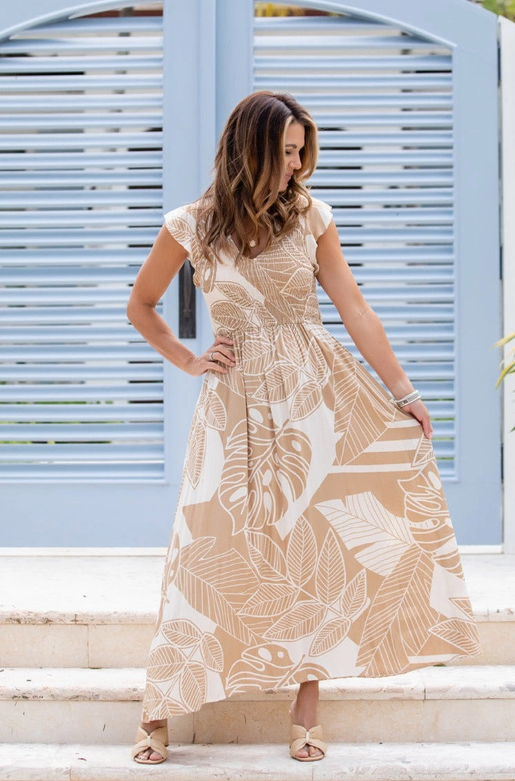 Malibu Dress / Natural Palm Soft Neutral Premium Material